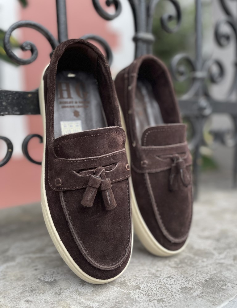Huxley and Grace ανδρικά καφέ δερμάτινα loafers με tassels HG174191K φωτογραφία